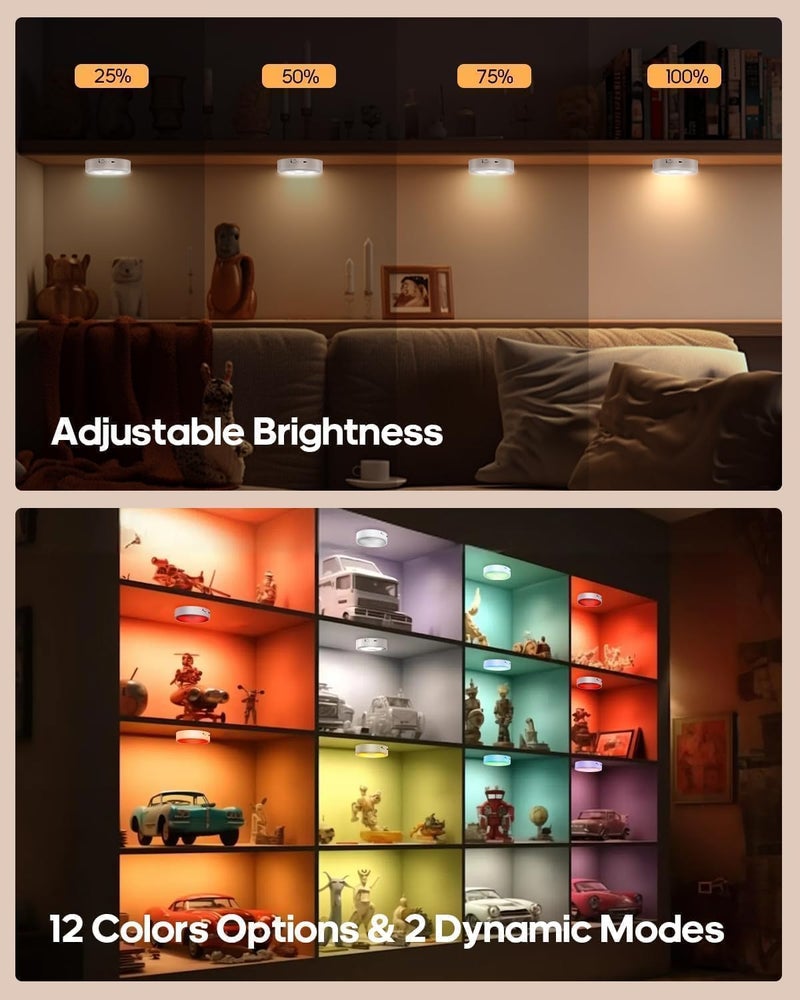 GOODEA Puck Lights with Remote, 13 RGB Colors LED Under Cabinet Lights, Rechargeable Baterry Operated Under Cabinet Lighting Tap Lights, Stick on Lights with Dimmer and Timer（3 Pack） - Image 4
